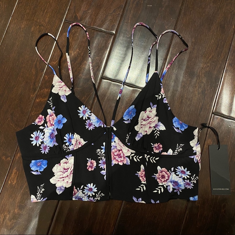 Black Floral Crop Top